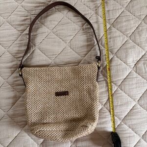 Rosetti Beige Woven Shoulder Bag with Brown Strap